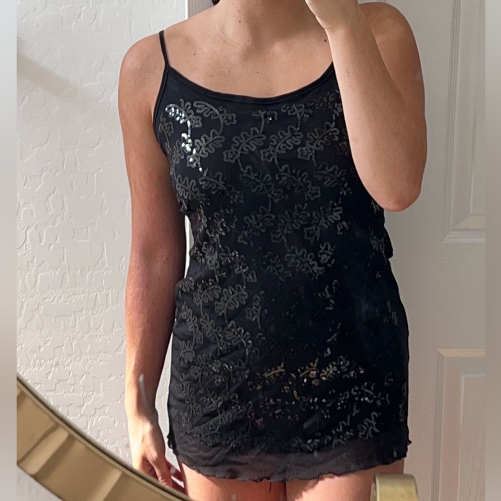 Black sequin slip mini dress